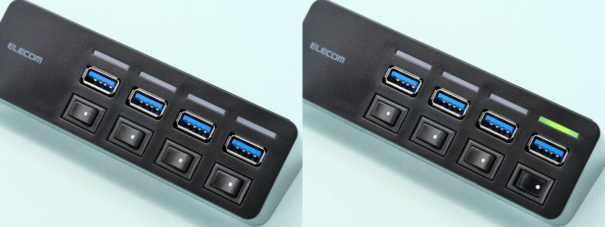 05
エレコム スイッチ付USB3.0ハブ U3H-S418BBK
インジケーターランプ